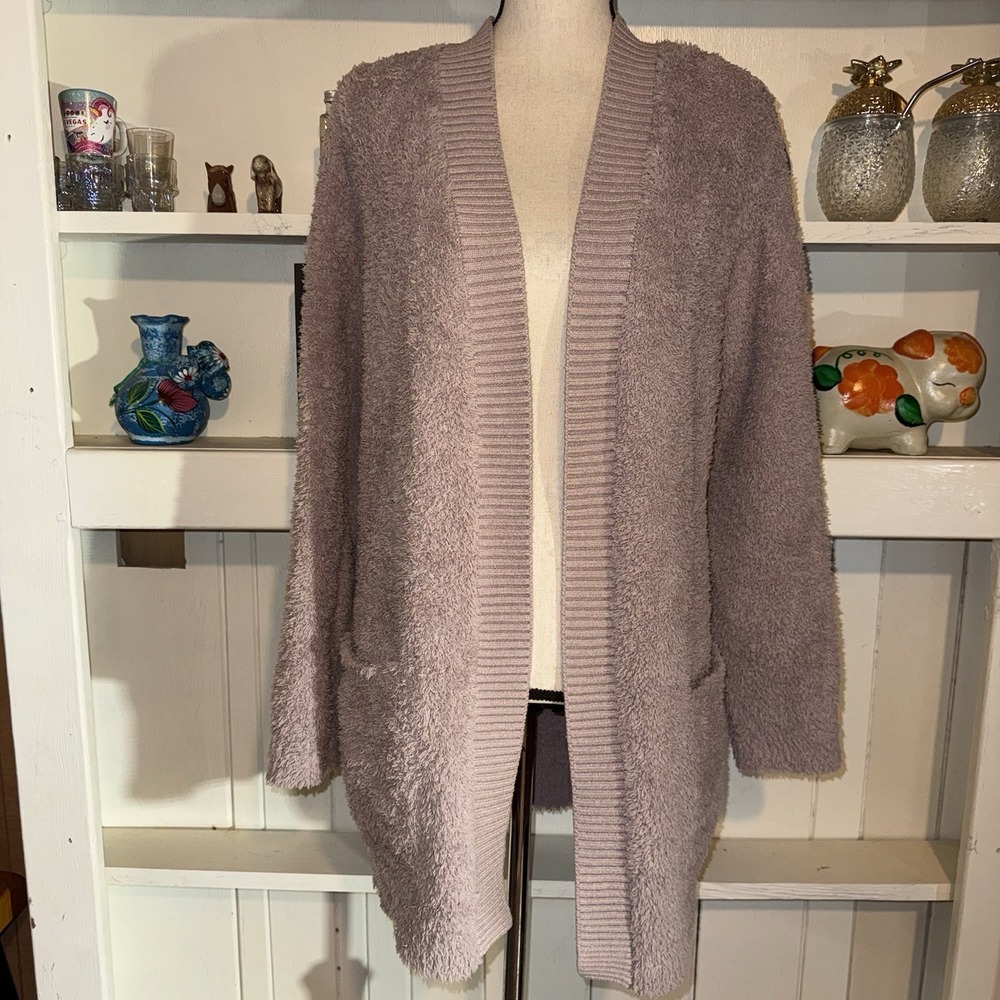 Barefoot Dreams Women's Large Cozy chic Granny Open Front Cardigan Rose